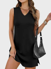 Slit V-Neck Sleeveless Mini Dress Black Casual Dresses