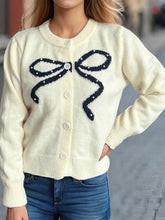 Bow Button Down Round Neck Cardigan Woman Outerwear