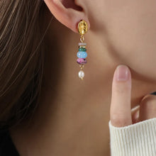 Natural Stone Freshwater Pearl Dangle Earrings Light Blue One Size