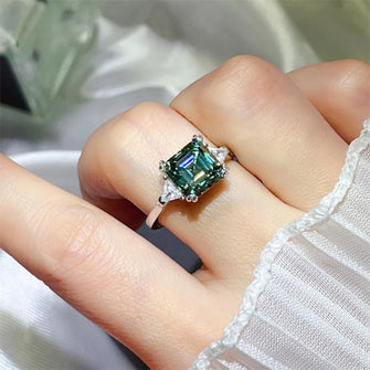 3 Carat Moissanite 925 Sterling Silver Ring Dark Green