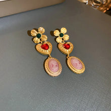 Copper Inlaid Rhinestone Vintage Earrings Gold One Size