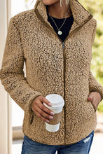 Pocketed Zip Up Turtleneck Jacket Camel Woman Outerwear