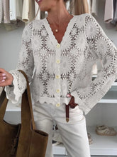 Lace V-Neck Button-Up Cardigan White One size fits all