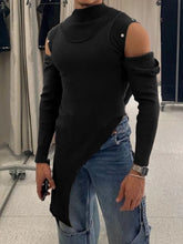 Men's Asymmetrical Mock Neck Cold Shoulder Top