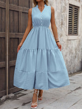 Notched Sleeveless Maxi Tank Dress Light Blue Woman Maxi Dress