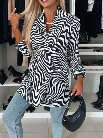Animal Print Long Sleeve Blazer Black Woman Outerwear