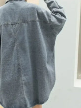 Embroidered Patch Button Up Long Sleeve Denim Jacket Casual Dresses