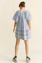 Davi & Dani Embroidered Stripe Ruffled Gingham Mini Dress Casual Dresses