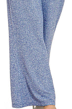 Blue heathered flare pants made of soft textured fabric with a soft elastic waisted flare design by zenana