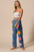 Bibi flower print straight legs pants with colorful floral embroidery