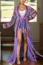 Fringe Tied Long Sleeve Cardigan Lilac