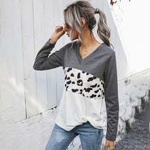 Shiny Leopard Color Block V-Neck Twisted Tee