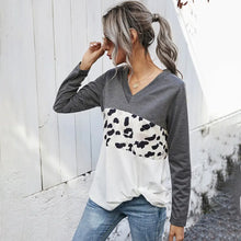 Shiny Leopard Color Block V-Neck Twisted Tee Woman T Shirts