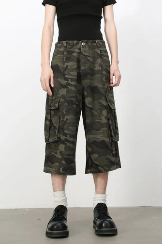 Men's Camouflage Denim Cargo Shorts Green Camouflage