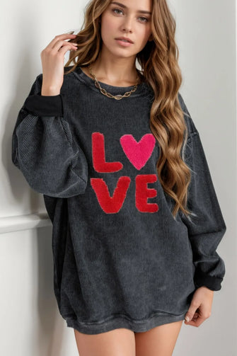 Valentine’s Day LOVE Round Neck Long Sleeve Sweatshirt Black Woman Sweatshirts