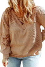 Plus Size Waffle -Knit V-Neck Long Sleeve Blouse Woman Blouses