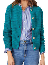 Textured Knit Button-Front Cardigan Peacock Blue