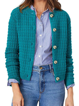 Textured Knit Button-Front Cardigan Peacock Blue