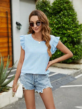 Plaid Ruffled Round Neck Cap Sleeve T-Shirt Woman T Shirts