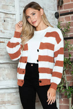 Striped Button Up Long Sleeve Sweater Woman Outerwear