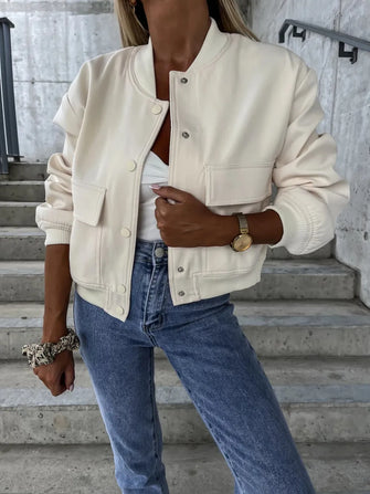 Baseball Collar Dropped Shoulder Jacket Beige