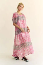 Davi & Dani Multi Floral Square Neck Puff Sleeve Maxi Dress Casual Dresses