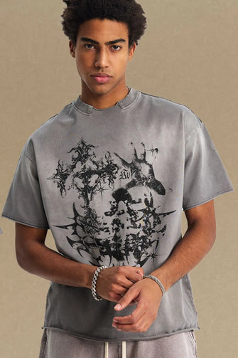 Men's Graphic Round Neck Half Sleeve T-Shirt Gray