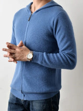 Men's Plus Size Zip-Up Hooded Knit Cardigan Dusty Blue