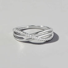 Crisscross Inlaid Zircon 925 Sterling Silver Ring Silver