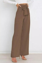 Brown high waist tie front wide leg trousers with a tied belt detail perfect for stylish casual wear