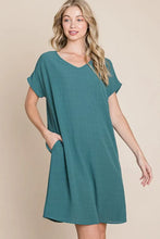 BOMBOM V-Neck Short Sleeve Dress with Pockets Teal