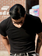 Men's Plus Size V-Neck Short Sleeve T-Shirt Black