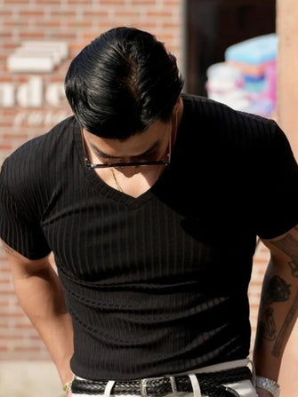 Men's Plus Size V-Neck Short Sleeve T-Shirt Black
