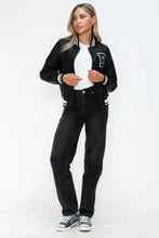 Love Me Now PU Leather Contrast Snap Down Bomber Jacket Woman Outerwear