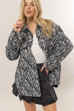 HYFVE Zebra Print Snap Down Long Sleeve Shacket Black Woman Outerwear