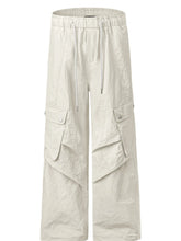 Men's Wide Leg Cargo Pants with Drawstring Waist White Apricot