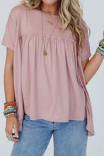 Frill Round Neck Short Sleeve T-Shirt Pink Purple