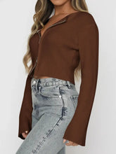 Ribbed Zip-Up Cropped Cardigan Cardigans