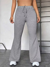 Gray heathered high waist flare pants with a drawstring waistband in full size casual drawstring style
