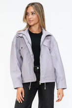 How Dare U Drawstring Hem PU Leather Zip Up Jacket Woman Outerwear