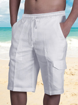 Men's Plus Size Drawstring Pocketed Shorts White