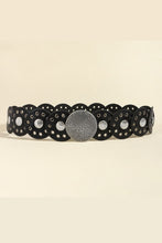 Round Shape PU Leather Belt Black Style A One Size Belts