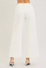 White risen high rise ankle wide pants with minimalist design and subtle stitching details