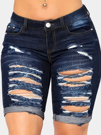 Distressed Denim Shorts with Pockets Navy Denim Shorts