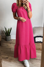 SYNZ Gingham Check Bubble Sleeve Ruffled Maxi Dress Strawberry