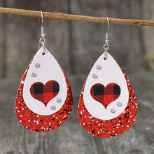 Heart Sequin Leather Teardrop Earrings Red One Size