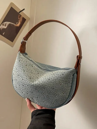 Rhinestone Denim Shoulder Bag Style A One Size Shoulder Bags
