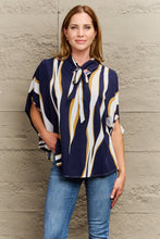 Perfee Tie Neck Printed Slit Sleeve Blouse Multicolor Woman Blouses