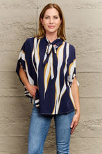 Perfee Tie Neck Printed Slit Sleeve Blouse Multicolor Woman Blouses