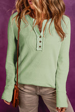 Waffle Knit Textured Henley Top Woman Blouses